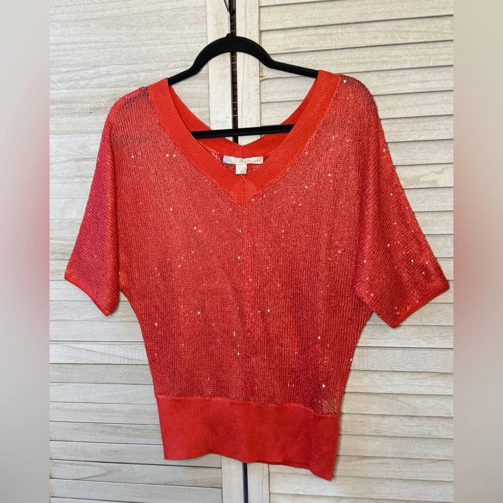 Boston Proper Red Sequin Sparkle Top Small Glam Holiday Party Y2K Luxe Chic